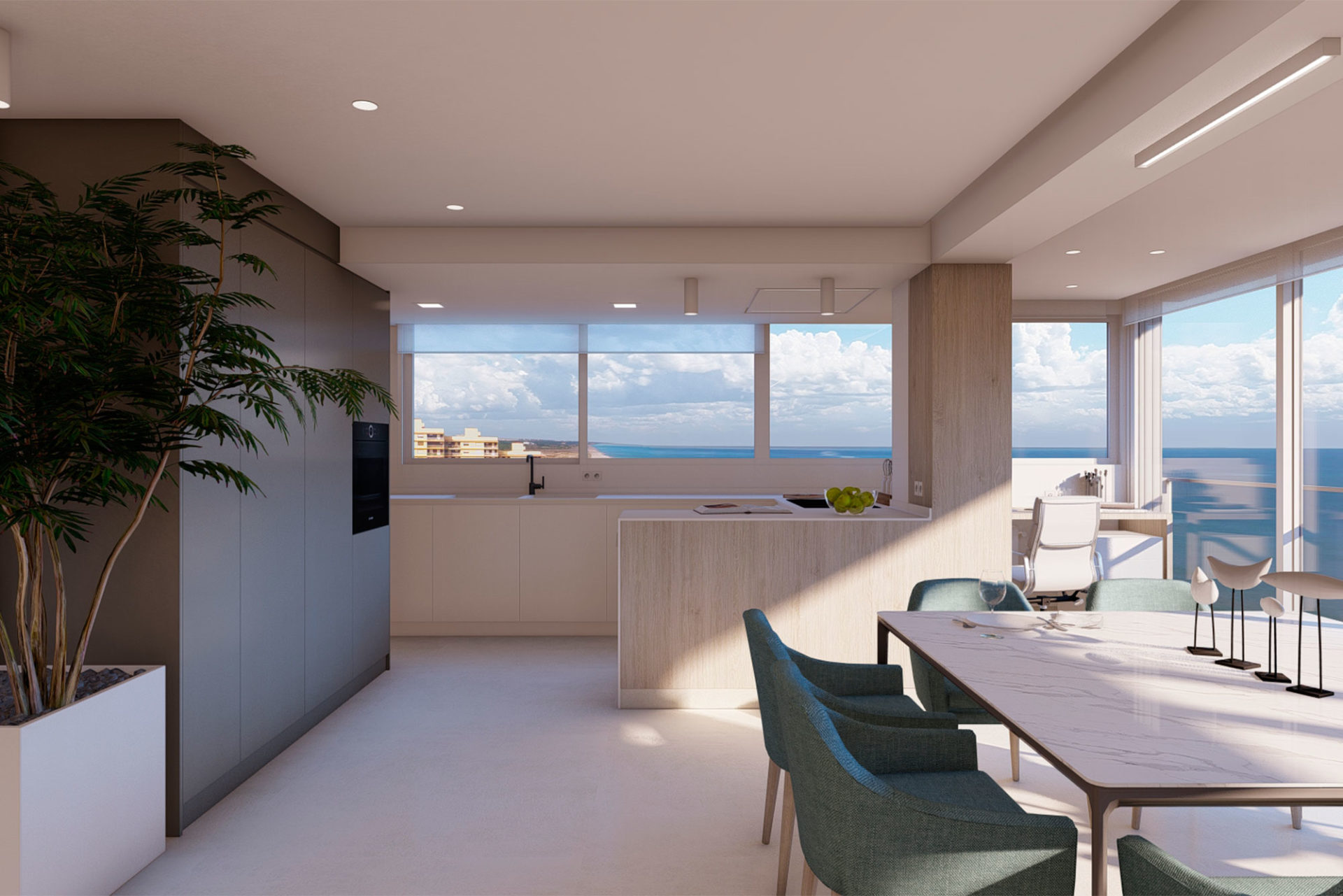 interiorismo apartamentos estilo mediterraneo cocina abierta comedor diseño personalizado y fabricación a medida por ebanistas
